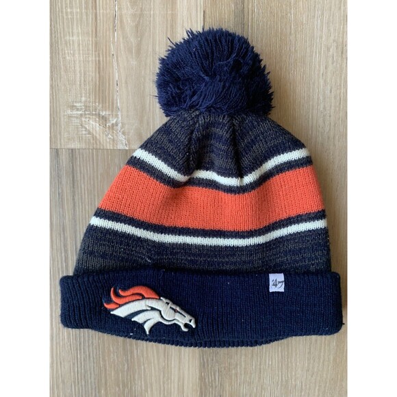 47 Brand NFL Denver Broncos Winter Beanie Hat w/ Pompom EUC - Picture 1 of 5